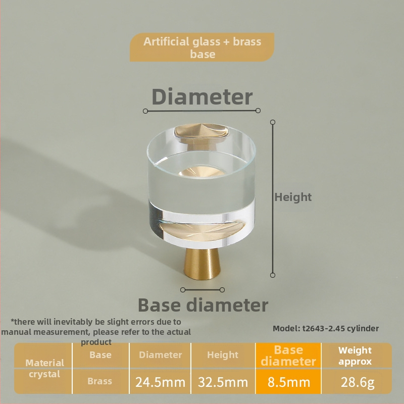 Λαβή ντουλαπιών από κρύσταλλο διαφανές με σώμα από καθαρό χαλκό, στερέωση με μία οπή; στυλ ελαφριάς πολυτέλειας; κατάλληλη για πόρτες ντουλαπιών, ντουλάπες και συρτάρια.