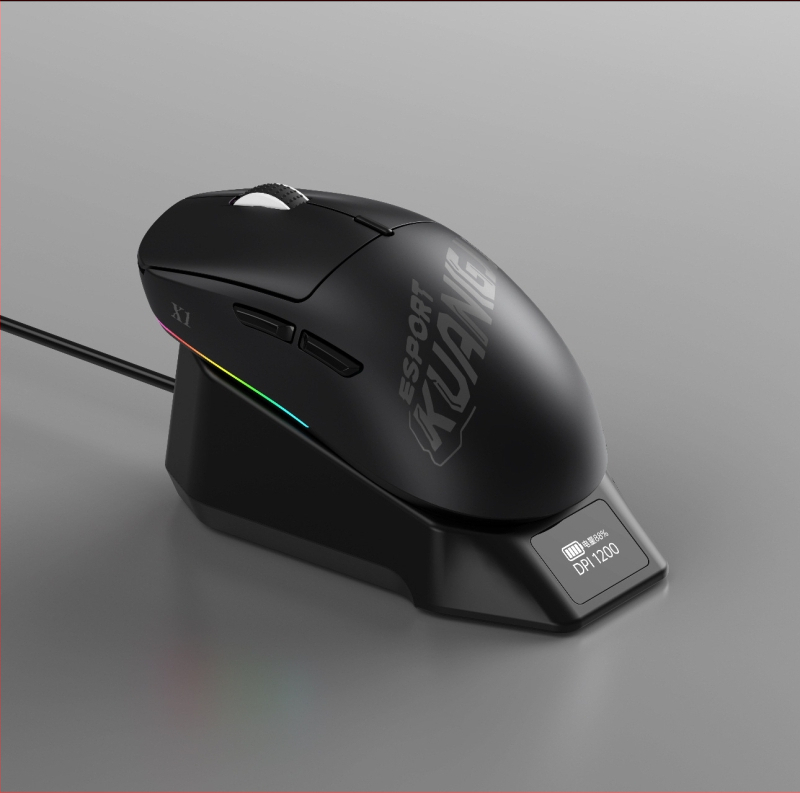 Гейминг мишка с безжична станция за зареждане, RGB макро програмиране, модел X1 Predator, 1200 dpi, 6 нива DPI, 5 бутона, обхват 1,8 м