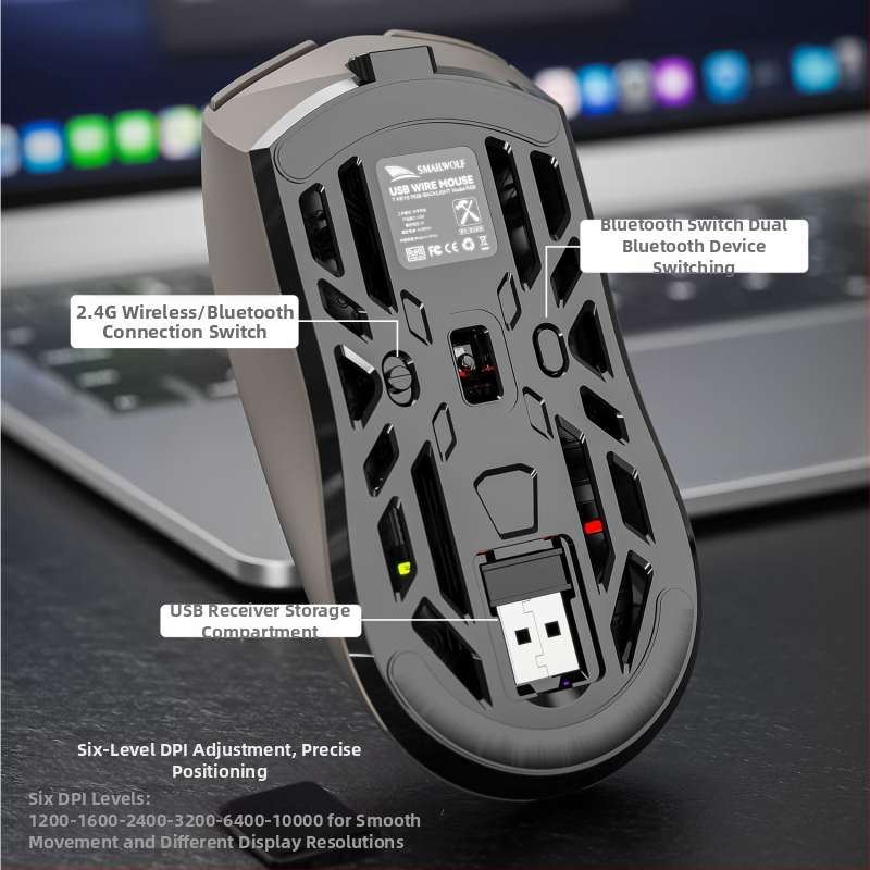 Smailwolf optická bezdrôtová herná myš s Bluetooth a 2,4G, 10000 DPI, USB rozhranie, dosah 10 m, 6 tlačidiel