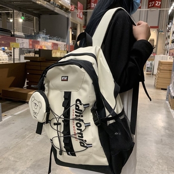 Ruksak u korejskom ulicnom stilu s utjecajem hongkonškog stila, inspiriran Harajuku Ulzzang, unisex gradski školski ruksak za 14-inčni prijenosnik, kapacitet 56–75 L