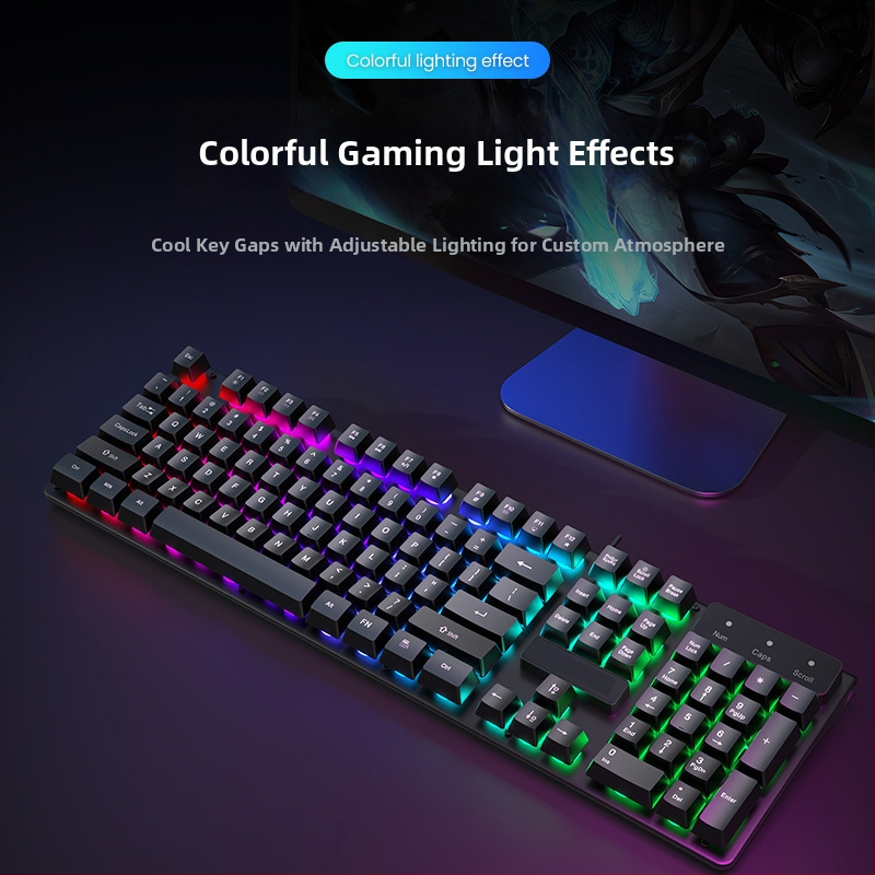 Káblový set klávesnice a myši s mechanickým pocitom, podsvietením, tichý, pre desktop a notebook – kancelária a gaming Esports