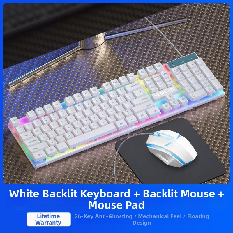 Káblový set klávesnice a myši s mechanickým pocitom, podsvietením, tichý, pre desktop a notebook – kancelária a gaming Esports