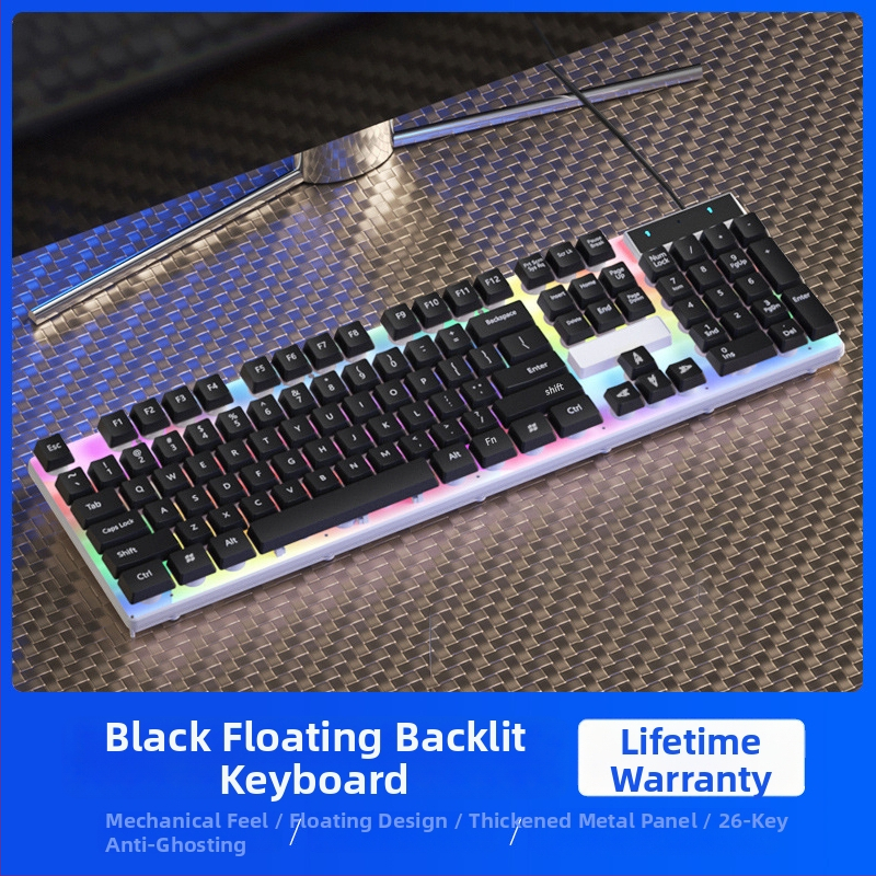 Káblový set klávesnice a myši s mechanickým pocitom, podsvietením, tichý, pre desktop a notebook – kancelária a gaming Esports