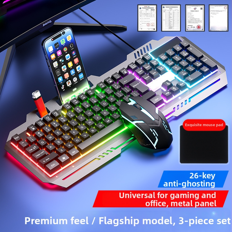 Káblový set klávesnice a myši s mechanickým pocitom, podsvietením, tichý, pre desktop a notebook – kancelária a gaming Esports