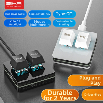 Персонализирано мини клавиатурче с две клавиши, механични клавиши с червени оси, USB проводна връзка, 1 m кабел, едноколорна подсветка