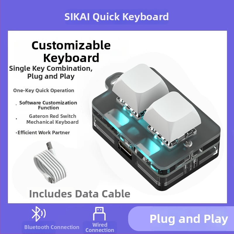 Персонализирано мини клавиатурче с две клавиши, механични клавиши с червени оси, USB проводна връзка, 1 m кабел, едноколорна подсветка