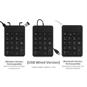 HW157 цифрова клавиатура с 18 клавиши, двойна свързаност (жична и безжична), презареждаща се, USB Plug-and-Play, с подложка за китката
