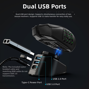 Зарядна база за мишка Logitech — USB интерфейс, 1,2 м кабел, 1000 DPI оптична резолюция, ABS корпус, 50 г