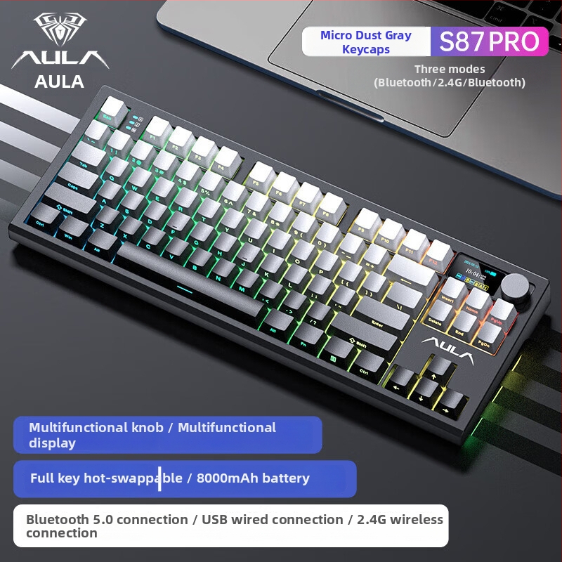 Mechanická klávesnica so tromi režimami (Bluetooth/2.4G USB), hot-swappable spínače, RGB podsvietenie, PBT klávesy
