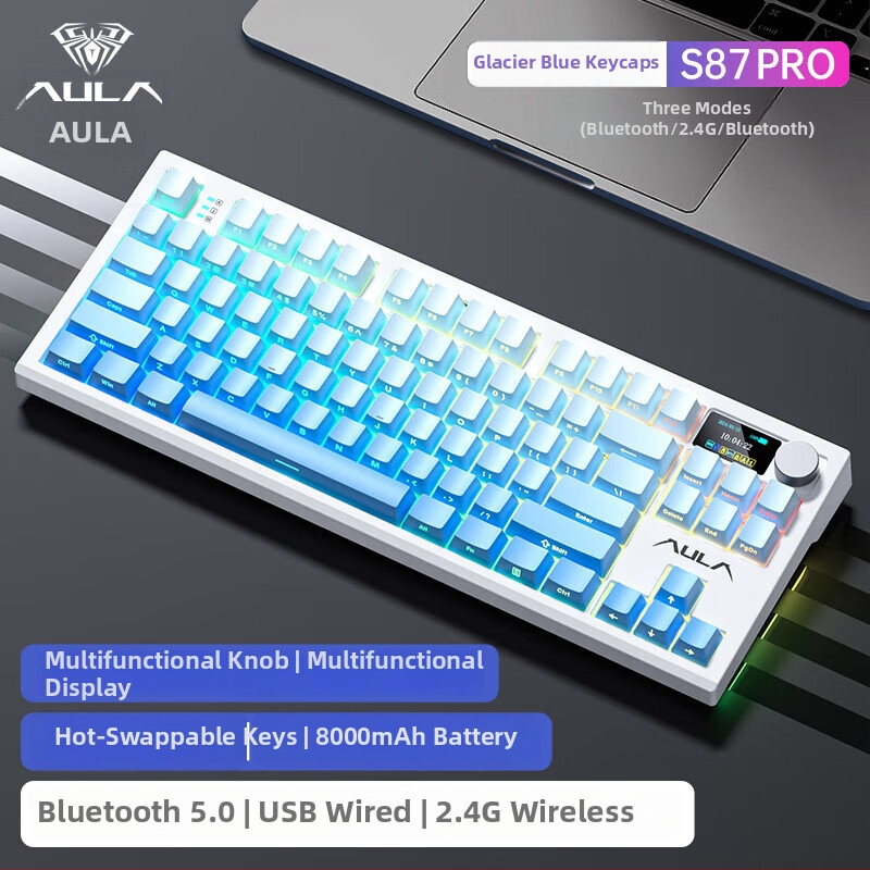 Mechanická klávesnica so tromi režimami (Bluetooth/2.4G USB), hot-swappable spínače, RGB podsvietenie, PBT klávesy