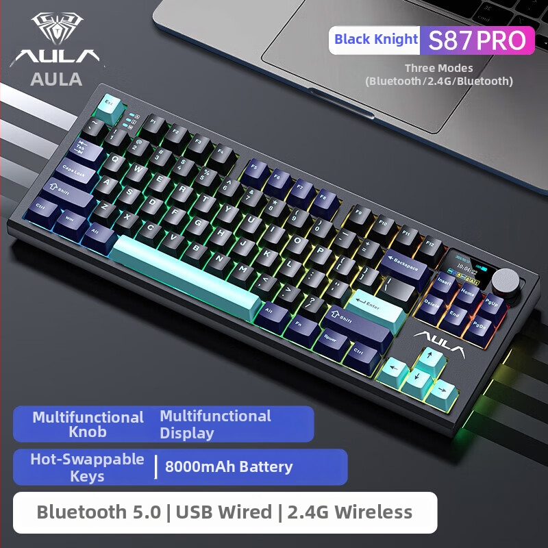 Mechanická klávesnica so tromi režimami (Bluetooth/2.4G USB), hot-swappable spínače, RGB podsvietenie, PBT klávesy