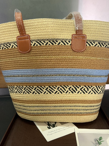 Bohemiai etnikus szalmaszál táska - függőleges kvadrát alakja, cipzár, poliészter bélés, őszi 2025