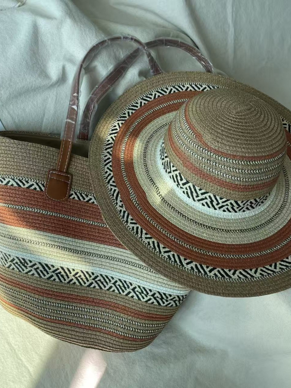 Bohemiai etnikus szalmaszál táska - függőleges kvadrát alakja, cipzár, poliészter bélés, őszi 2025