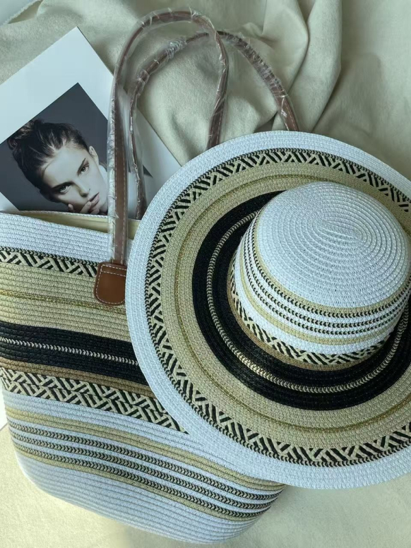 Bohemiai etnikus szalmaszál táska - függőleges kvadrát alakja, cipzár, poliészter bélés, őszi 2025