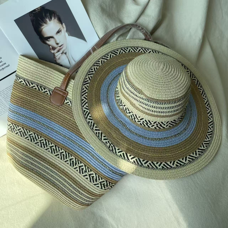 Bohemiai etnikus szalmaszál táska - függőleges kvadrát alakja, cipzár, poliészter bélés, őszi 2025