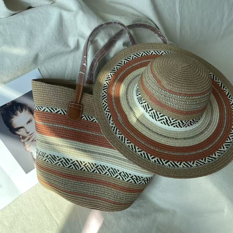 Bohemiai etnikus szalmaszál táska - függőleges kvadrát alakja, cipzár, poliészter bélés, őszi 2025