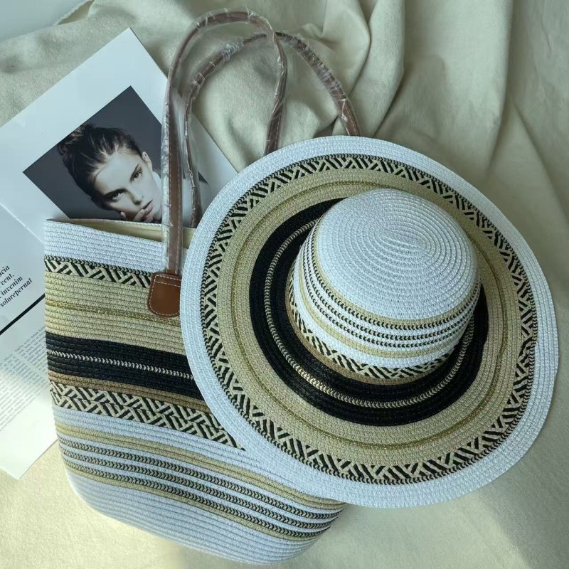 Bohemiai etnikus szalmaszál táska - függőleges kvadrát alakja, cipzár, poliészter bélés, őszi 2025