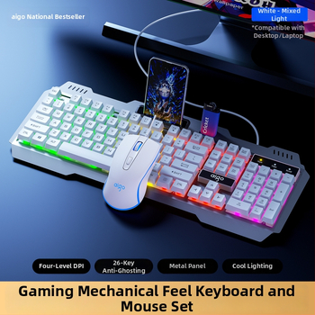 Комплект клавиатура и мишка Patriot Af104, жично свързване, метална конструкция, 108 клавиша, механично усещане, подсветка със смесен светлинен ефект