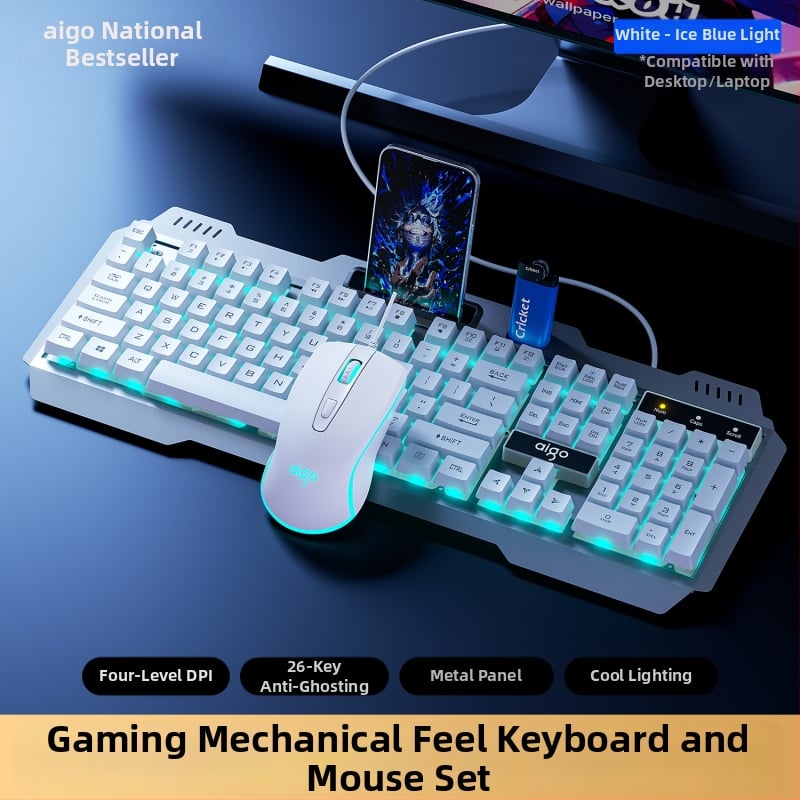 Комплект клавиатура и мишка Patriot Af104, жично свързване, метална конструкция, 108 клавиша, механично усещане, подсветка със смесен светлинен ефект