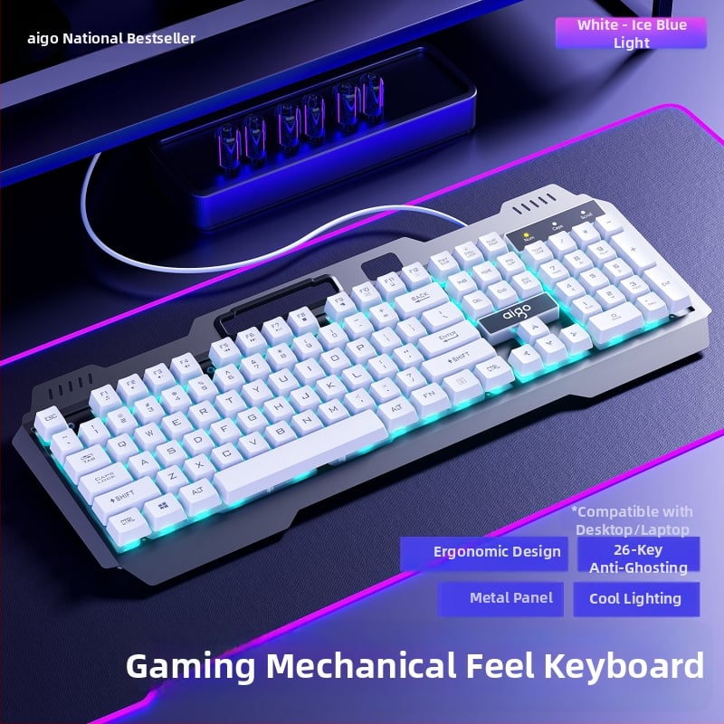 Комплект клавиатура и мишка Patriot Af104, жично свързване, метална конструкция, 108 клавиша, механично усещане, подсветка със смесен светлинен ефект