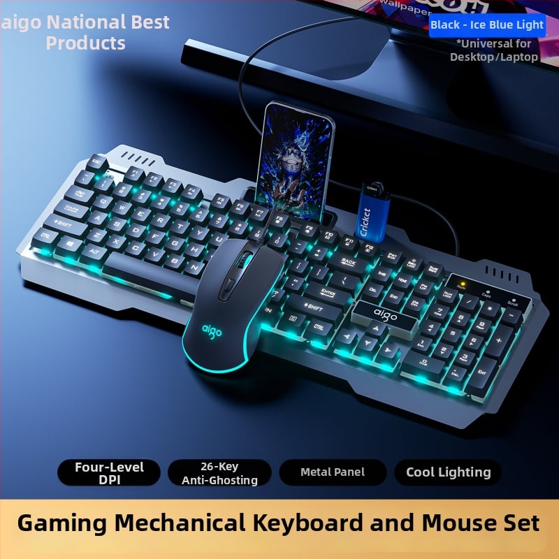 Комплект клавиатура и мишка Patriot Af104, жично свързване, метална конструкция, 108 клавиша, механично усещане, подсветка със смесен светлинен ефект