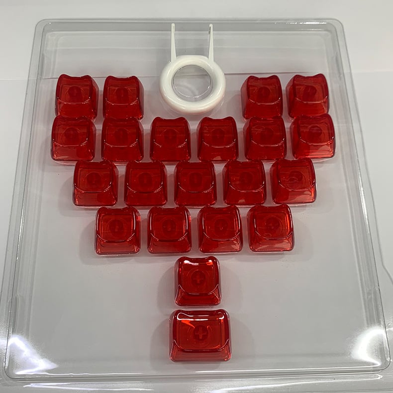 MAO прозрачен комплект клавишни капачета с форма на котешко сърце, PC материал, 21 клавиша, без надписи, съвместим с Cross-Stem (MX), без подсветка