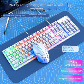 Проводен комплект клавиатура и мишка с цифрова клавиатура, кабелна връзка, без подсветка, за игри и офис