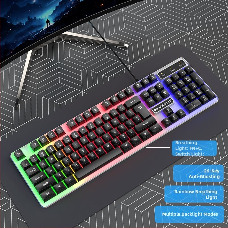 Проводен комплект клавиатура и мишка с цифрова клавиатура, кабелна връзка, без подсветка, за игри и офис