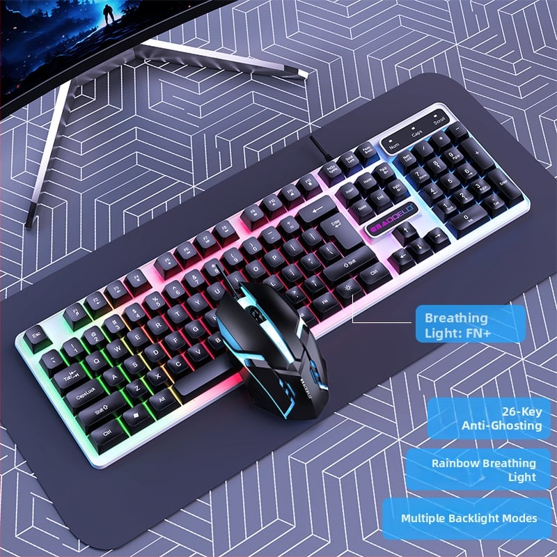 Проводен комплект клавиатура и мишка с цифрова клавиатура, кабелна връзка, без подсветка, за игри и офис