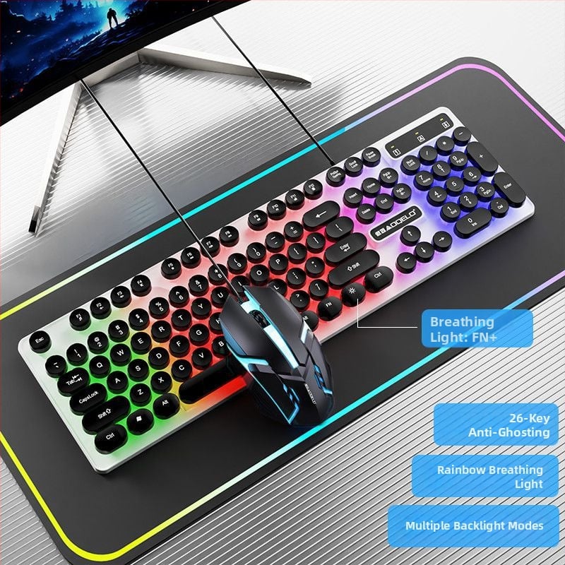 Проводен комплект клавиатура и мишка с цифрова клавиатура, кабелна връзка, без подсветка, за игри и офис