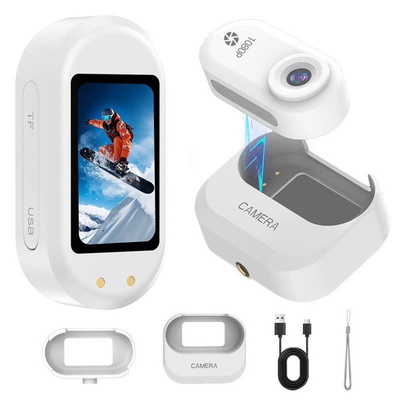 Nothing DM-10 darbības kamera ar magnētisko uzlādi, 1080p video, atmiņas kartes glabāšana, plastmasas korpuss