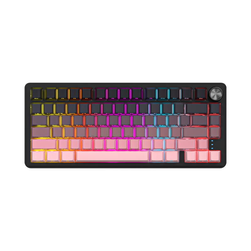 87 billentyűs mechanikus billentyűzet kék kapcsolókkal, PBT sapkák, RGB háttérvilágítás, USB interfész