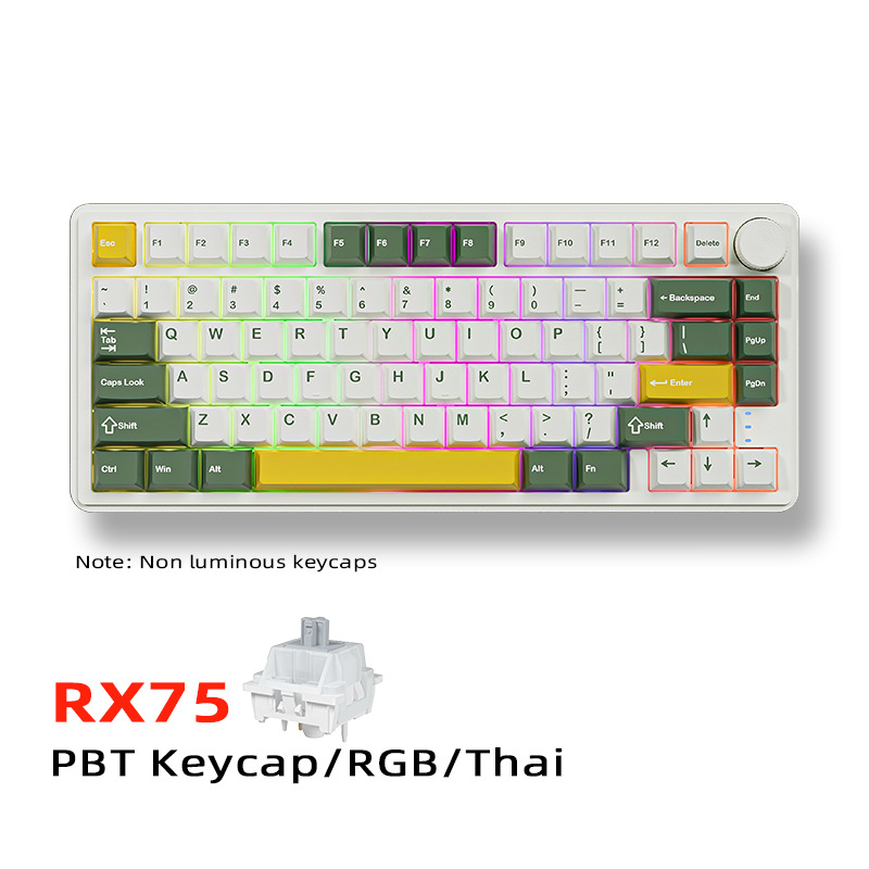 87 billentyűs mechanikus billentyűzet kék kapcsolókkal, PBT sapkák, RGB háttérvilágítás, USB interfész