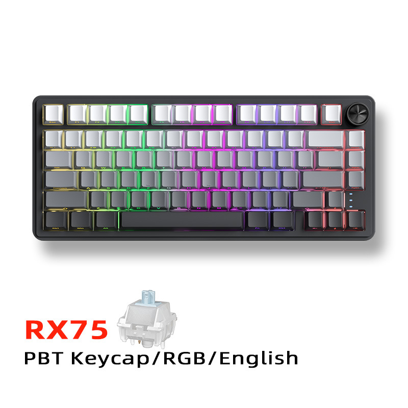 87 billentyűs mechanikus billentyűzet kék kapcsolókkal, PBT sapkák, RGB háttérvilágítás, USB interfész