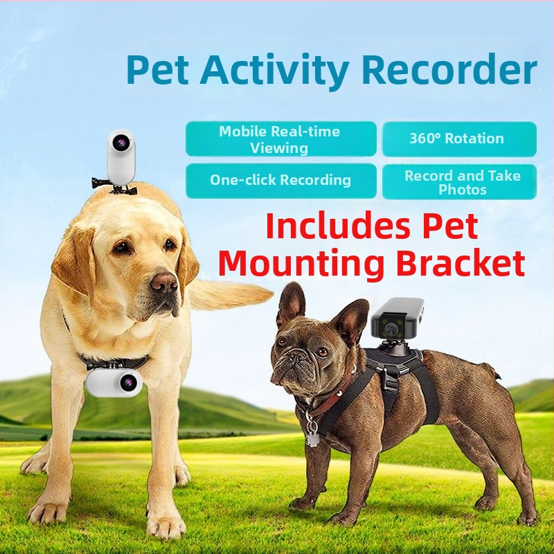 Kaķu un suņu aktīvā kamera ar perspektīvas video, skaņu, vlog režīmu, kakla vai krūšu stiprinājumu, gudro operētājsistēmu