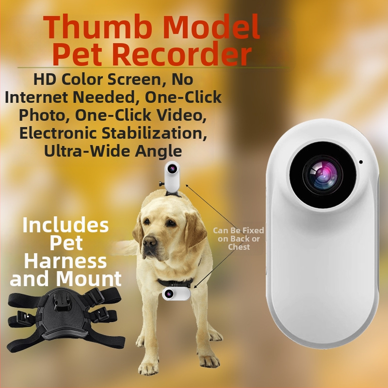 Kaķu un suņu aktīvā kamera ar perspektīvas video, skaņu, vlog režīmu, kakla vai krūšu stiprinājumu, gudro operētājsistēmu