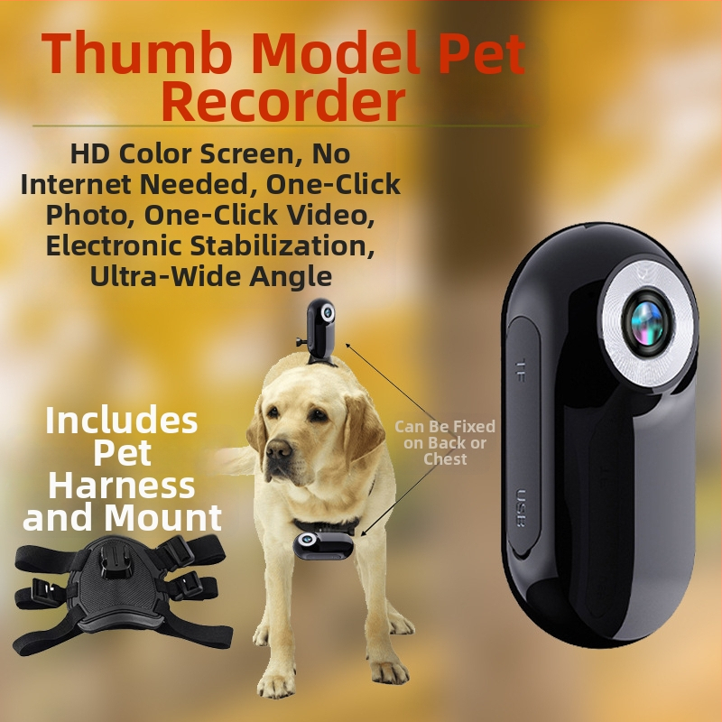 Kaķu un suņu aktīvā kamera ar perspektīvas video, skaņu, vlog režīmu, kakla vai krūšu stiprinājumu, gudro operētājsistēmu