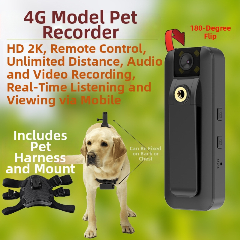 Kaķu un suņu aktīvā kamera ar perspektīvas video, skaņu, vlog režīmu, kakla vai krūšu stiprinājumu, gudro operētājsistēmu