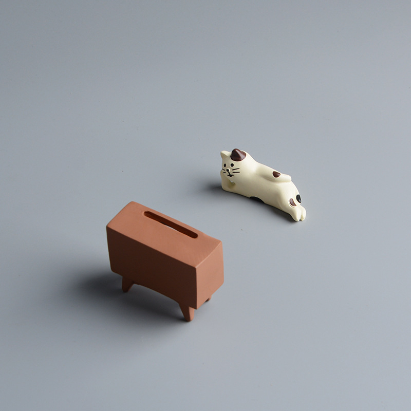 Macska gyanta asztali dísz — japán ZAKKA stílus, állati figura