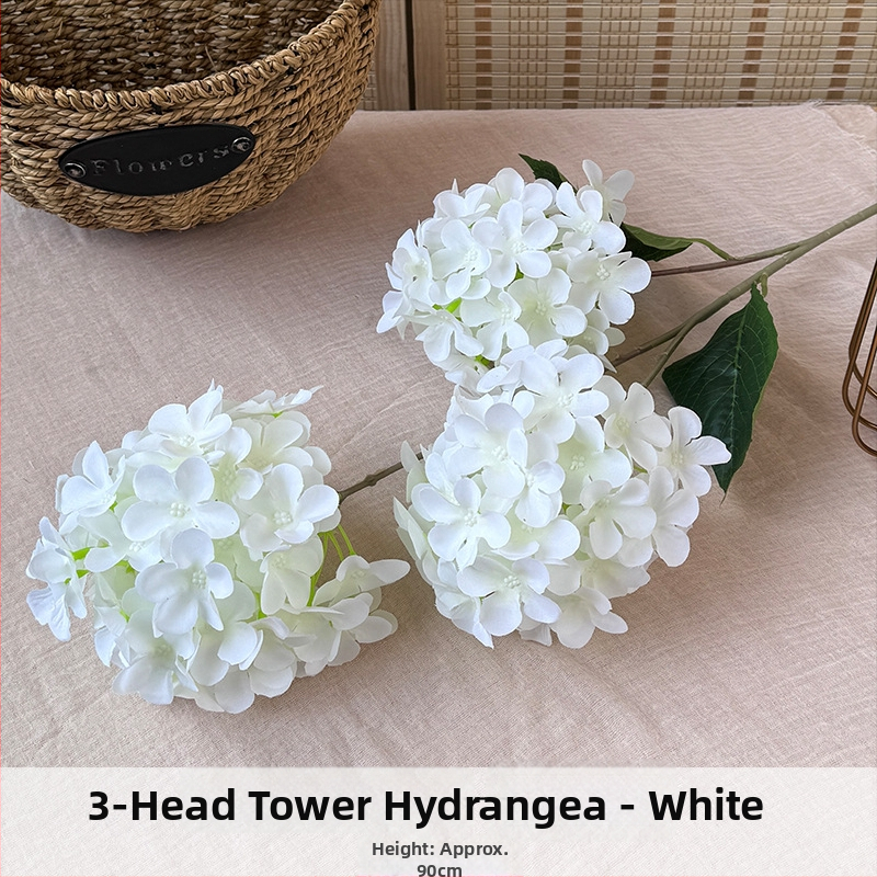 Orange hodvábne kvety, 3-hlavová pagodová hydrangea, kvetinová dekorácia s reliefovým štýlom pre svadbu a domovú výzdobu