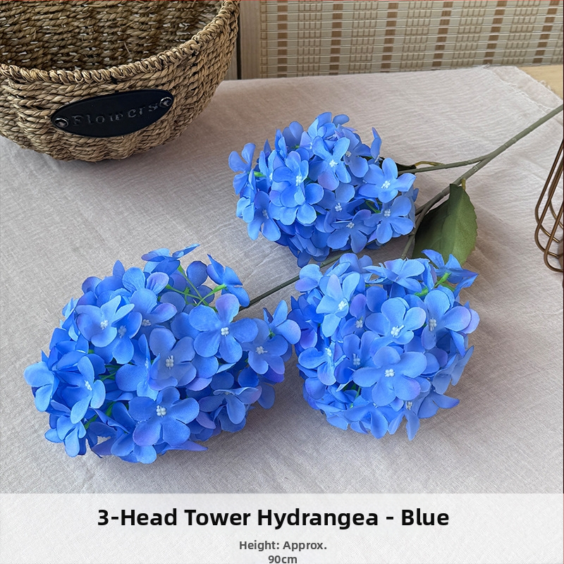 Orange hodvábne kvety, 3-hlavová pagodová hydrangea, kvetinová dekorácia s reliefovým štýlom pre svadbu a domovú výzdobu