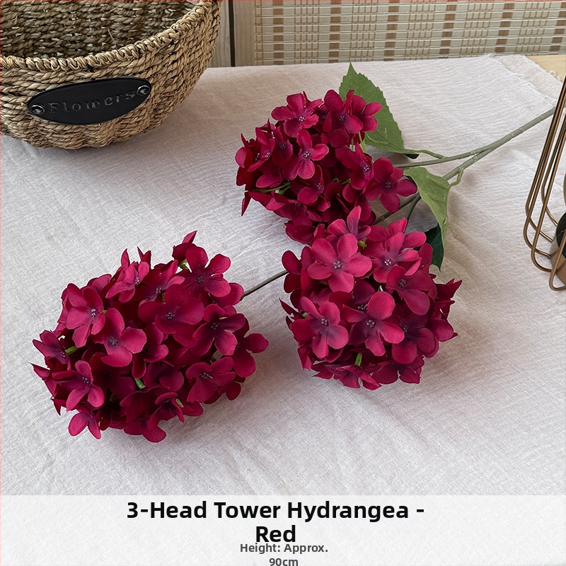 Orange hodvábne kvety, 3-hlavová pagodová hydrangea, kvetinová dekorácia s reliefovým štýlom pre svadbu a domovú výzdobu