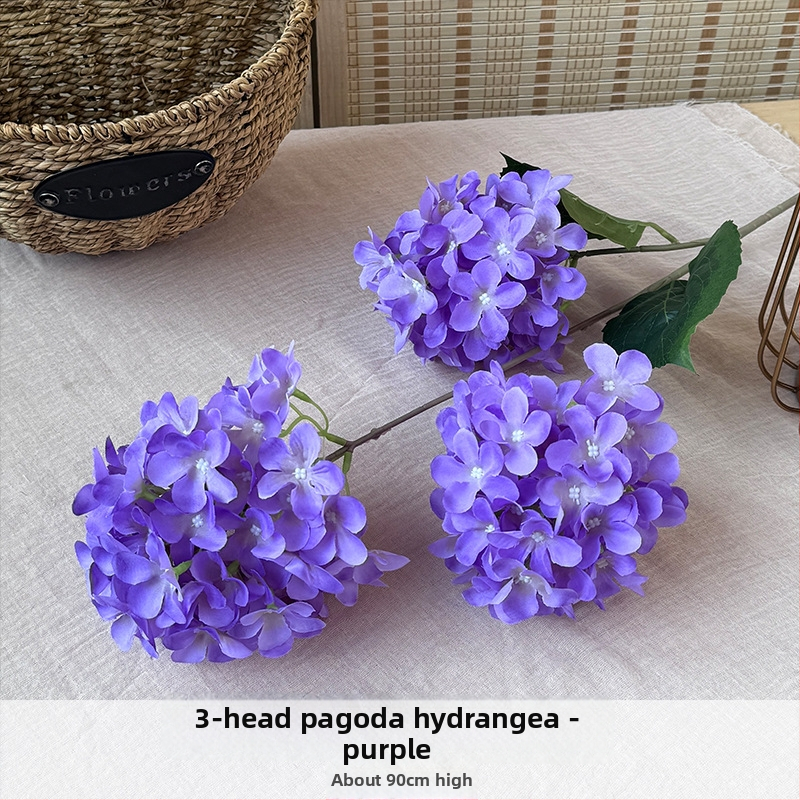 Orange hodvábne kvety, 3-hlavová pagodová hydrangea, kvetinová dekorácia s reliefovým štýlom pre svadbu a domovú výzdobu