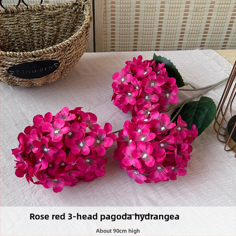 Orange hodvábne kvety, 3-hlavová pagodová hydrangea, kvetinová dekorácia s reliefovým štýlom pre svadbu a domovú výzdobu