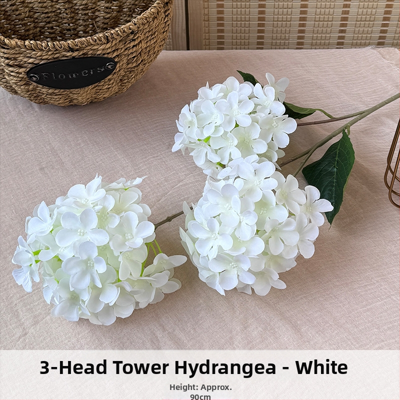 Orange hodvábne kvety, 3-hlavová pagodová hydrangea, kvetinová dekorácia s reliefovým štýlom pre svadbu a domovú výzdobu