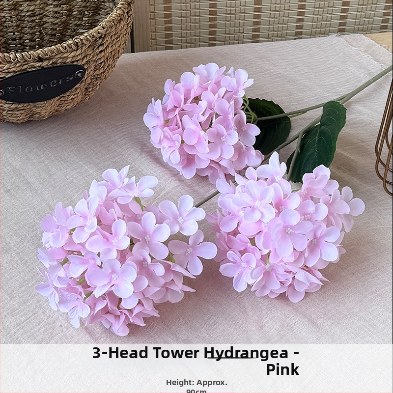 Orange hodvábne kvety, 3-hlavová pagodová hydrangea, kvetinová dekorácia s reliefovým štýlom pre svadbu a domovú výzdobu