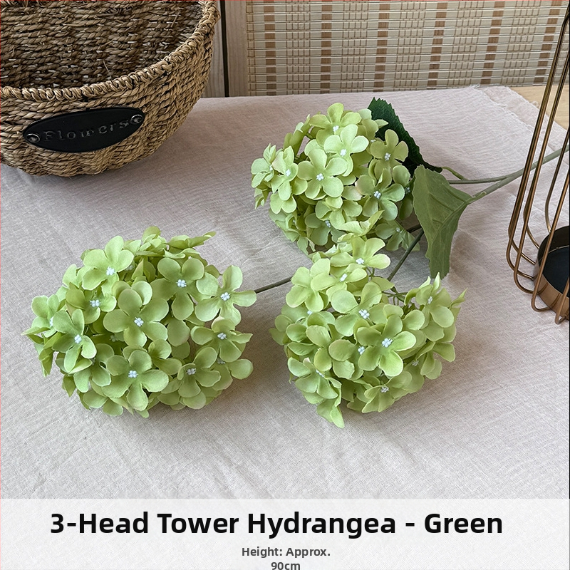 Orange hodvábne kvety, 3-hlavová pagodová hydrangea, kvetinová dekorácia s reliefovým štýlom pre svadbu a domovú výzdobu