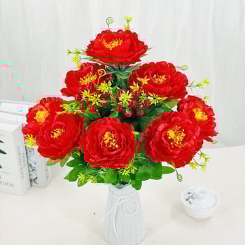 Mesterséges peónia virágcsokor, 10 fejű, műanyag és selyem/szárított virágok, beltéri és kültéri dekoráció