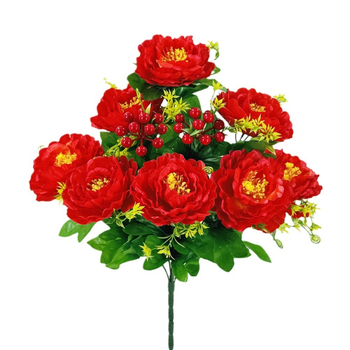 Mesterséges peónia virágcsokor, 10 fejű, műanyag és selyem/szárított virágok, beltéri és kültéri dekoráció