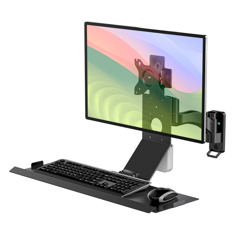 Bewiser suport monitor cu montare pe perete – pliabil, din aliaj de aluminiu, suport pentru mouse și tastatură
